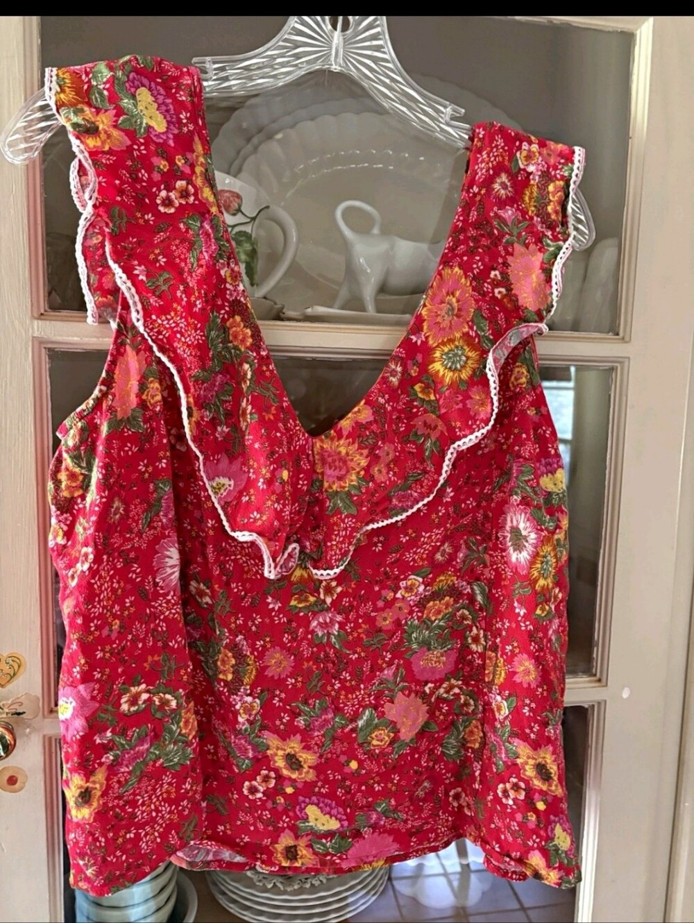 Sezane Red Floral Ruffle Chemise